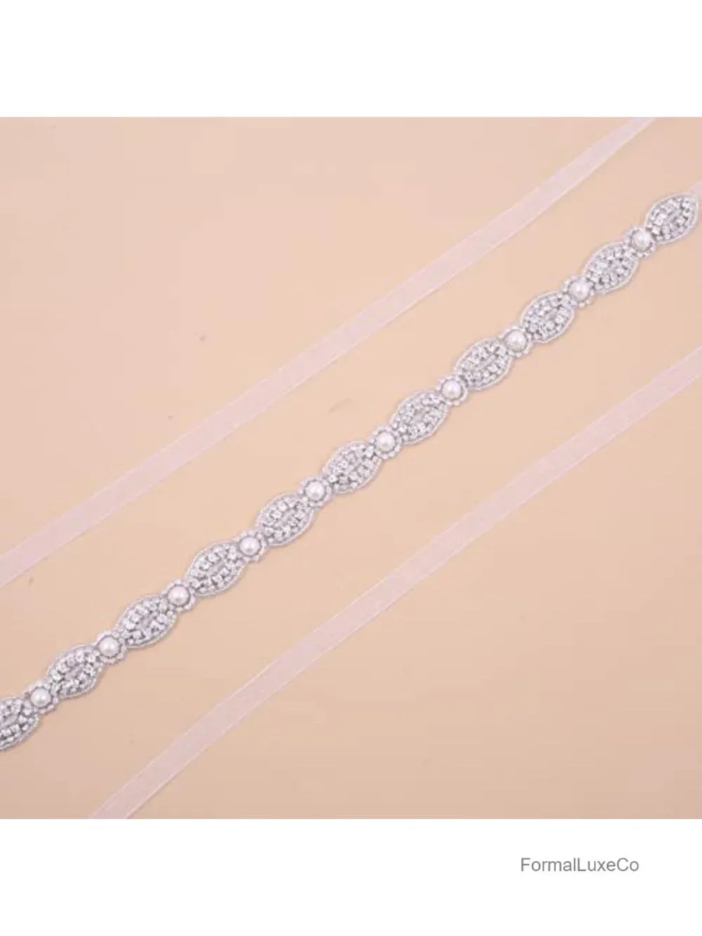 Crystal Bridal Sash Belt with Rhinestones and Pearls Wedding Dress Belt